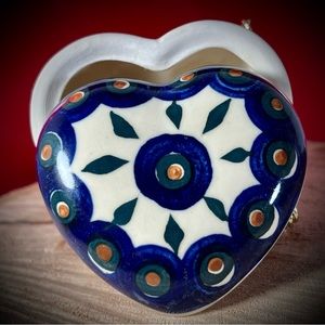 Janusz Polish Pottery Jakubowski Dana Boleslawiec  Heart Box EUC